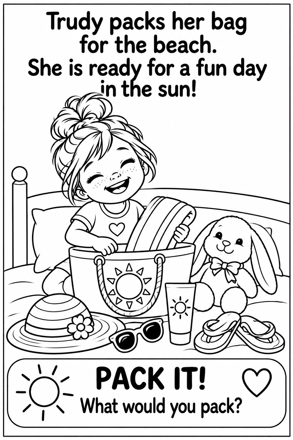Trudy wakes up with Bunny, excited for beach day.